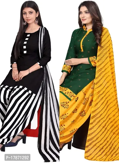 Black  Green Crepe Printed Dress Material with Dupatta For Women (Combo pack of 2)-thumb0