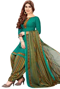 Elegant Turquoise Rayon Ethnic Print Dress Material with Dupatta For Women-thumb1