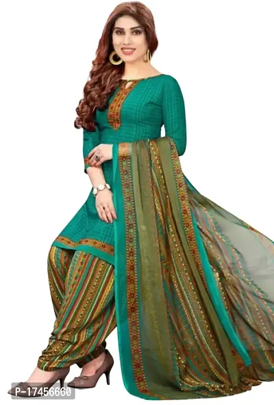 Elegant Turquoise Rayon Ethnic Print Dress Material with Dupatta For Women-thumb2