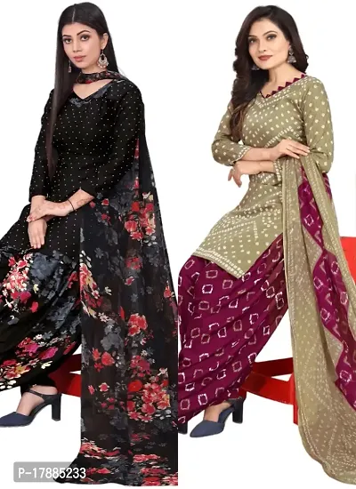 Black  Multicolor Crepe Printed Dress Material with Dupatta For Women (Combo pack of 2)