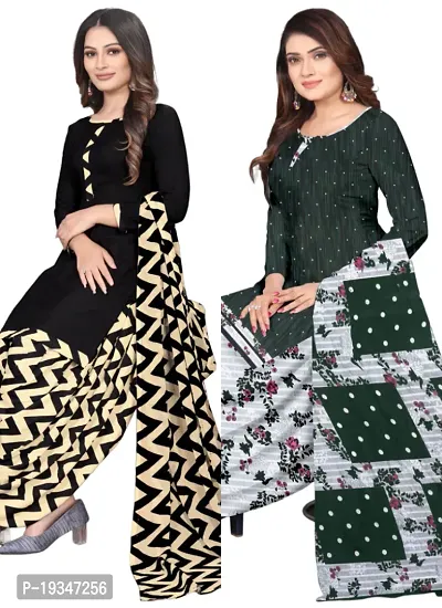 Black  Green Crepe Printed Dress Material with Dupatta For Women (Combo pack of 2)