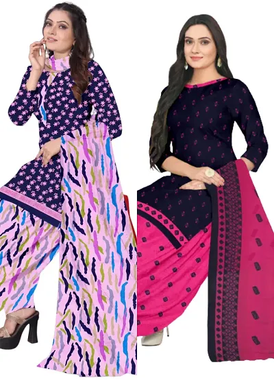 Stylish Cotton Blend Printed Unstitched Suits - Pack of 2