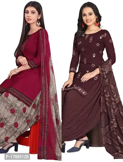 Maroon  Wine Crepe Printed Dress Material with Dupatta For Women (Combo pack of 2)