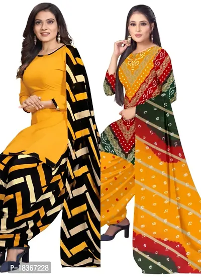 Yellow  Multicolor Crepe Printed Dress Material with Dupatta For Women (Combo pack of 2)