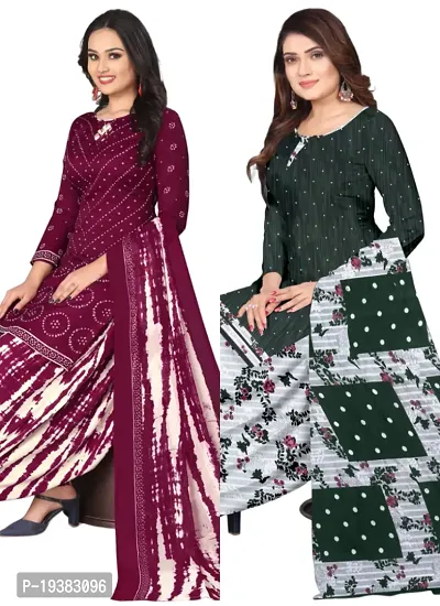 Maroon  Green Crepe Printed Dress Material with Dupatta For Women (Combo pack of 2)-thumb0