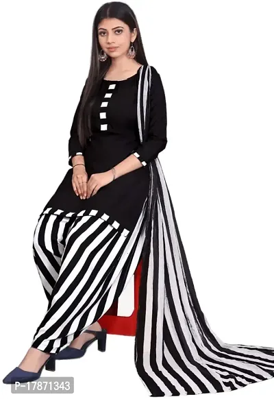 Black  Navy Blue Crepe Printed Dress Material with Dupatta For Women (Combo pack of 2)-thumb2