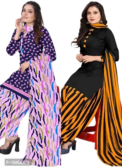 Blue  Black Crepe Printed Dress Material with Dupatta For Women (Combo pack of 2)