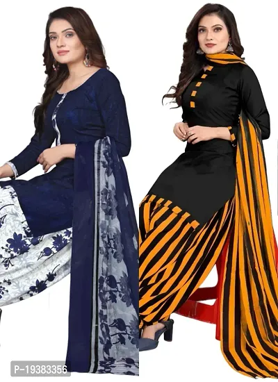 Navy Blue  Black Crepe Printed Dress Material with Dupatta For Women (Combo pack of 2)-thumb0