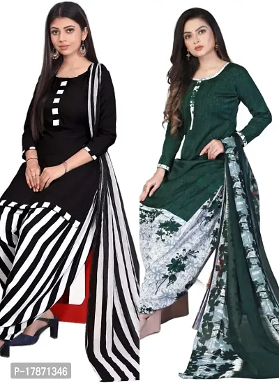 Black  Green Crepe Printed Dress Material with Dupatta For Women (Combo pack of 2)