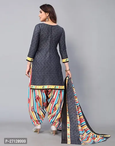 Elegant Grey Cotton Floral Print Dress Material with Dupatta For Women-thumb3