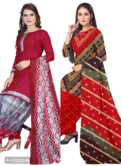 Maroon  Multicolor Crepe Printed Dress Material with Dupatta For Women (Combo pack of 2)-thumb0