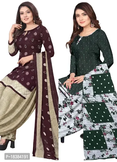 Wine  Green Crepe Printed Dress Material with Dupatta For Women (Combo pack of 2)