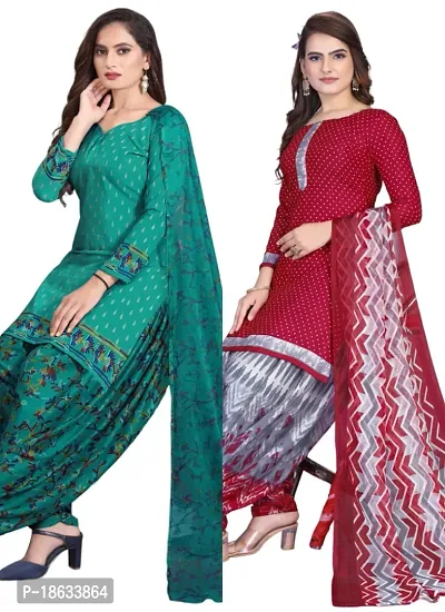 Teal  Maroon Crepe Printed Dress Material with Dupatta For Women (Combo pack of 2)