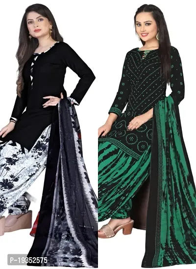 Black  Black Crepe Printed Dress Material with Dupatta For Women (Combo pack of 2)