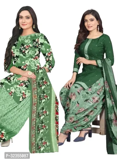 Elegant Cotton Printed Dress Material with Dupatta For Women - Pack of 2