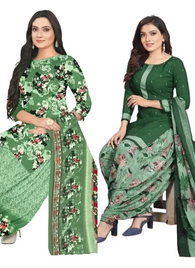 Stylish Cotton Blend Printed Unstitched Suits - Pack Of 2