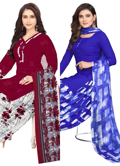 Stylish Crepe Digital Printed Unstitched Suits - Pack Of 2