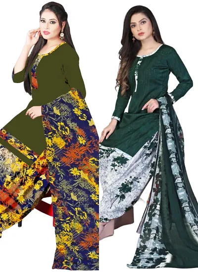 Stylish Cotton Blend Printed Unstitched Suits - Pack of 2