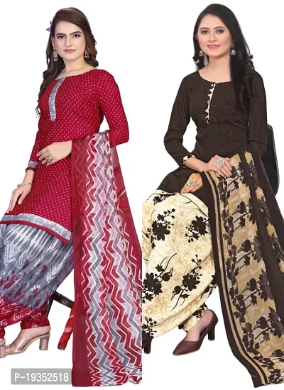 Maroon  Brown Crepe Printed Dress Material with Dupatta For Women (Combo pack of 2)