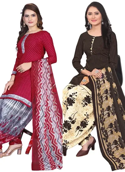 Crepe Dress Material with Dupatta For Women (Combo pack of 2)