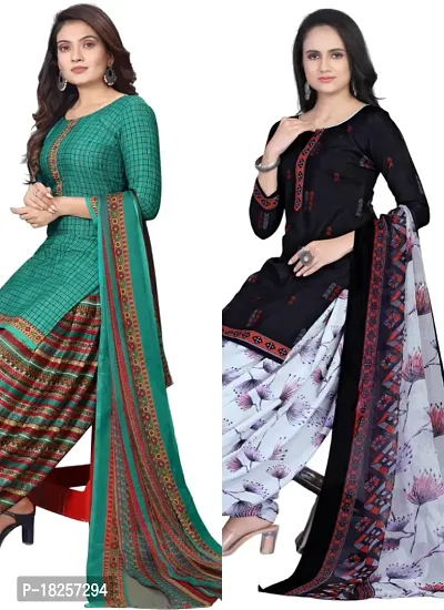 Turquoise  Navy Blue Crepe Printed Dress Material with Dupatta For Women (Combo pack of 2)