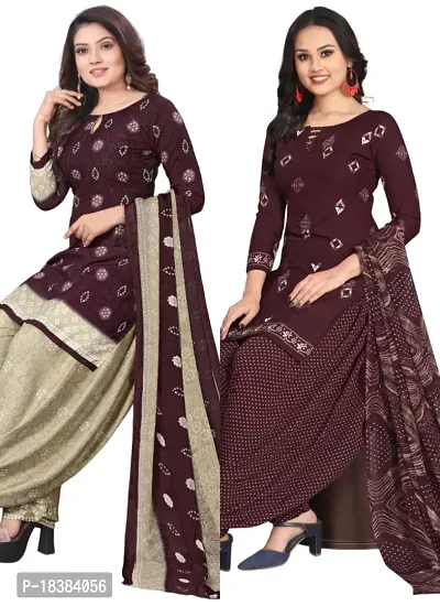 Wine  Wine Crepe Printed Dress Material with Dupatta For Women (Combo pack of 2)