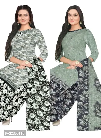 Elegant Cotton Printed Dress Material with Dupatta For Women - Pack of 2