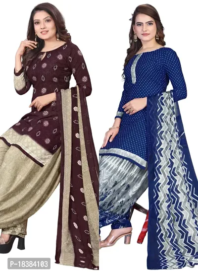 Wine  Navy Blue Crepe Printed Dress Material with Dupatta For Women (Combo pack of 2)