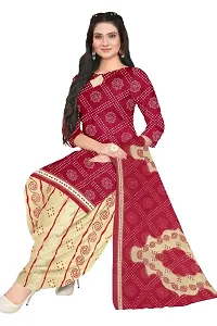 Elegant Red Cotton Blend Printed Dress Material with Dupatta For Women-thumb1