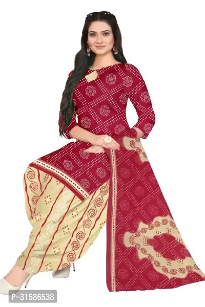 Elegant Red Cotton Blend Printed Dress Material with Dupatta For Women-thumb2