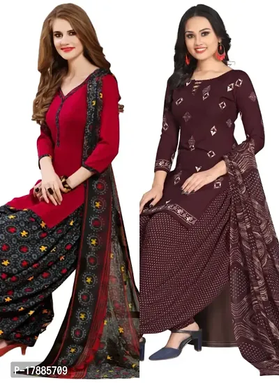 Red  Wine Crepe Printed Dress Material with Dupatta For Women (Combo pack of 2)