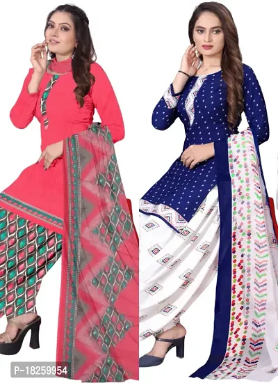 Pink  Navy Blue Crepe Printed Dress Material with Dupatta For Women (Combo pack of 2)