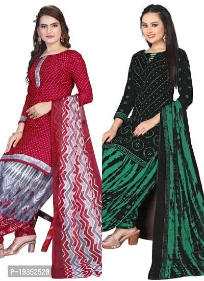 Maroon  Black Crepe Printed Dress Material with Dupatta For Women (Combo pack of 2)