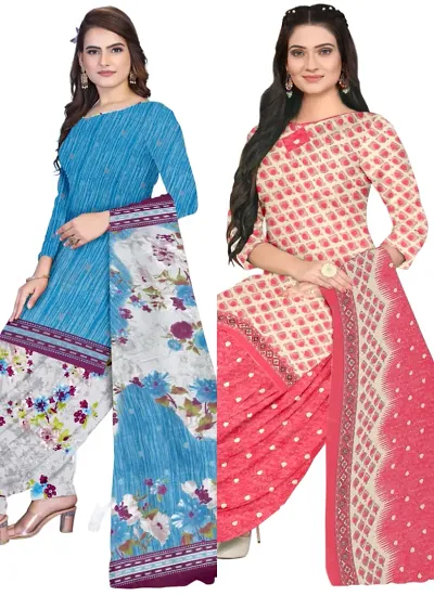 Stylish Crepe Printed Unstitched Suits - Pack Of 2