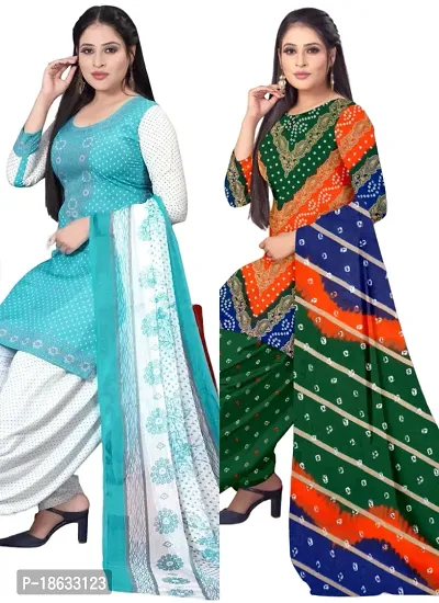 Sea Green  Multicolor Crepe Printed Dress Material with Dupatta For Women (Combo pack of 2)