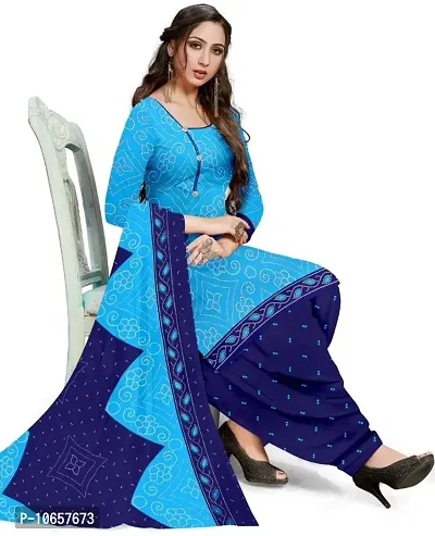 Elegant Blue Crepe Ethnic Print Dress Material with Dupatta For Women