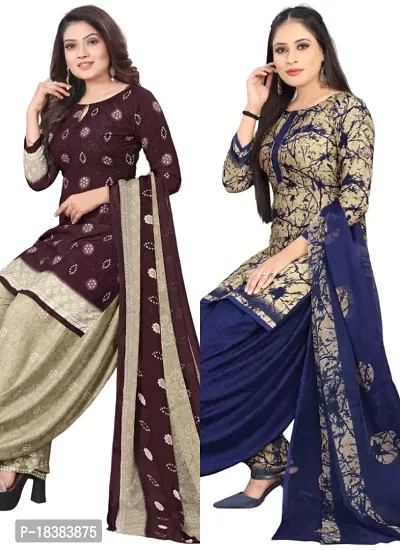 Wine  Beige Crepe Printed Dress Material with Dupatta For Women (Combo pack of 2)