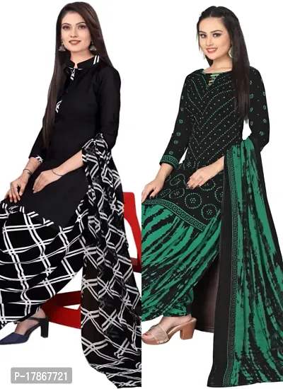 Black  Black Crepe Printed Dress Material with Dupatta For Women (Combo pack of 2)