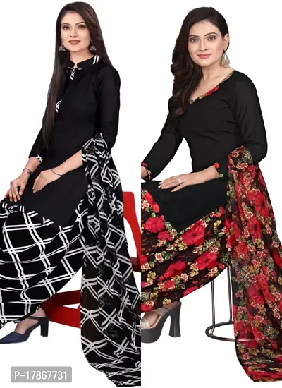 Black  Black Crepe Printed Dress Material with Dupatta For Women (Combo pack of 2)