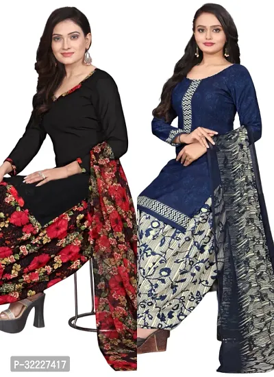 Stylish Cotton Blend Dress Material with Dupatta for Women Pack of 2-thumb0