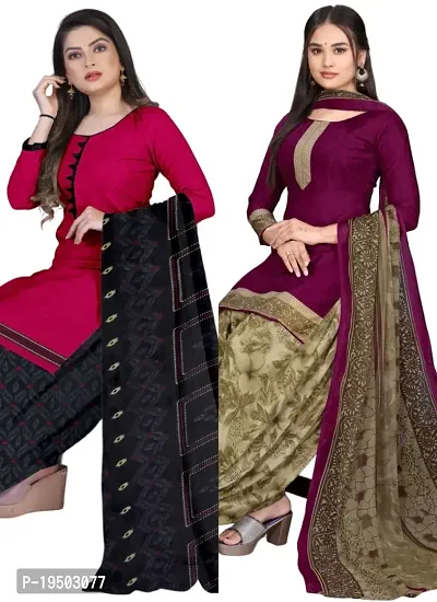 Pink  Wine Crepe Printed Dress Material with Dupatta For Women (Combo pack of 2)