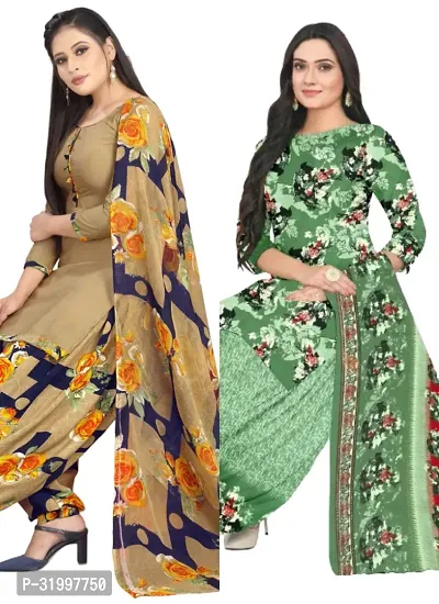 Elegant Multicoloured Cotton Printed Dress Material with Dupatta For Women (Combo Pack of 2)