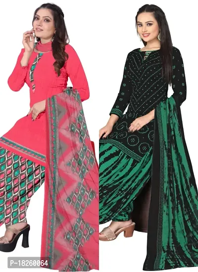 Pink  Black Crepe Printed Dress Material with Dupatta For Women (Combo pack of 2)