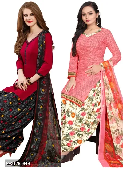 Elegant Multicoloured Cotton Printed Dress Material with Dupatta For Women (Combo Pack of 2)