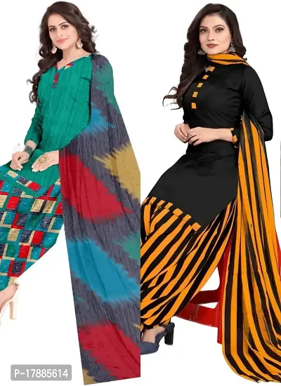 Turquoise  Black Crepe Printed Dress Material with Dupatta For Women (Combo pack of 2)