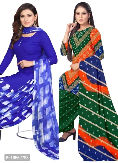 Blue  Multicolor Crepe Printed Dress Material with Dupatta For Women (Combo pack of 2)