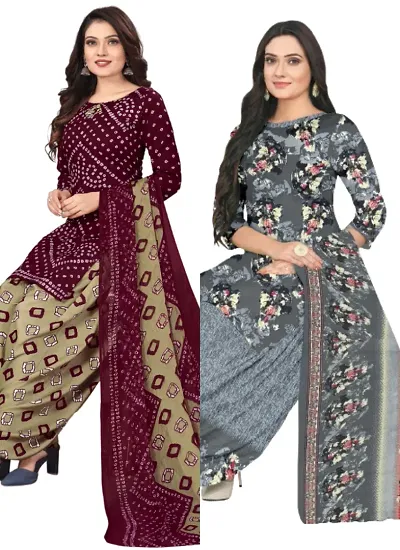 Stylish Cotton Blend Printed Unstitched Suits - Pack Of 2