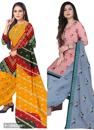 Multicolor  Pink Crepe Printed Dress Material with Dupatta For Women (Combo pack of 2)-thumb0