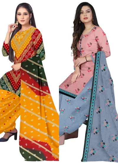 Stylish Crepe Printed Unstitched Suits - Pack Of 2