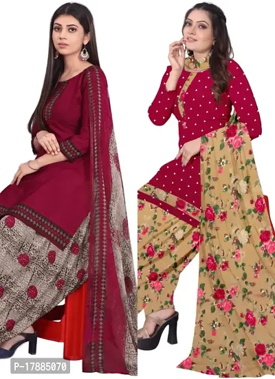 Maroon  Red Crepe Printed Dress Material with Dupatta For Women (Combo pack of 2)